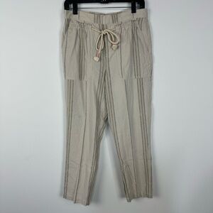 Anthropologie Seashore Striped Linen Blend Straight Leg Pants Neutral Boho